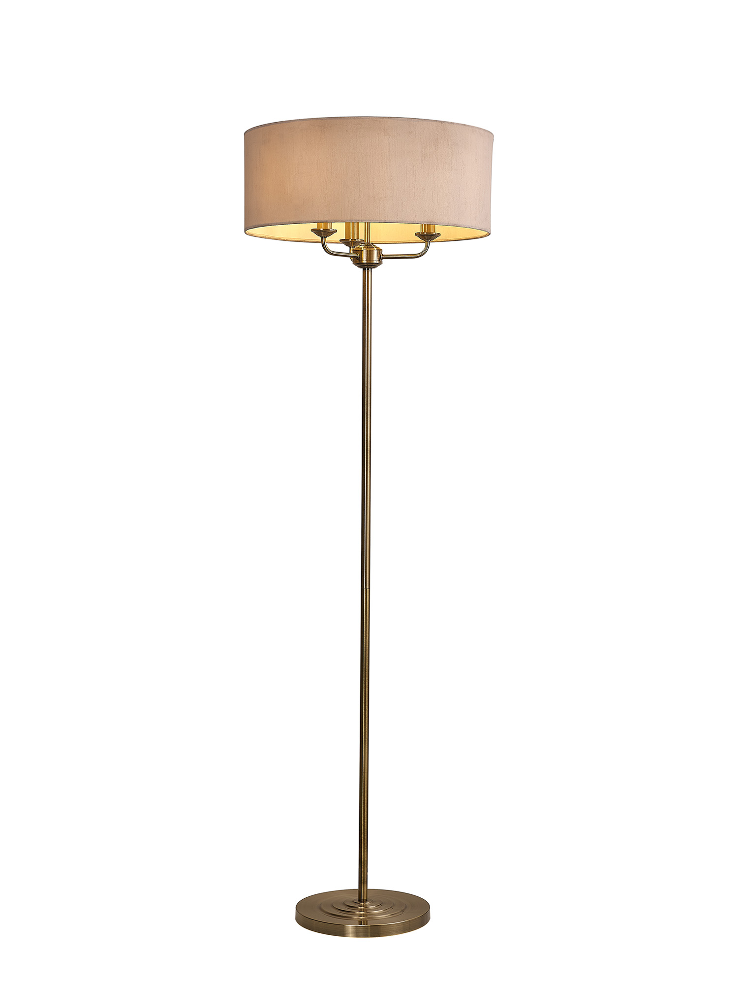 DK0916  Banyan 45cm 3 Light Floor Lamp Antique Brass; Nude Beige